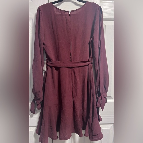 NWT MOD ON TREND Long Sleeved Plum Dress with tie belt. - Picture 4 of 5